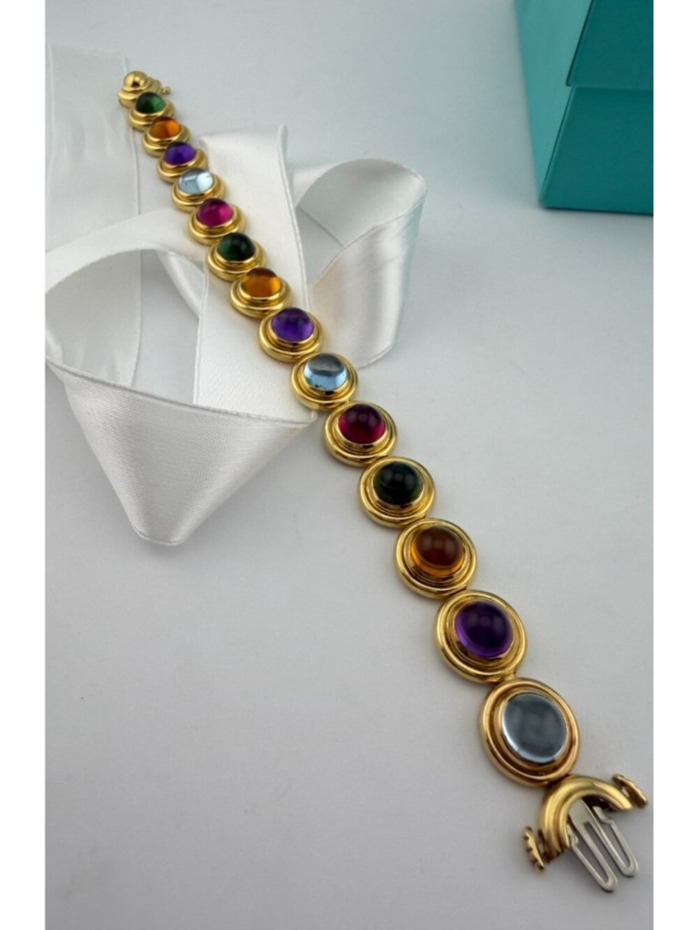 Tiffany & Co. 18k Paloma Picasso Multi Gemstone Cabochon Bracelet 41g Gold